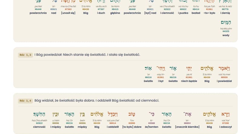 Zrzut ekranu: Biblia interlinearna